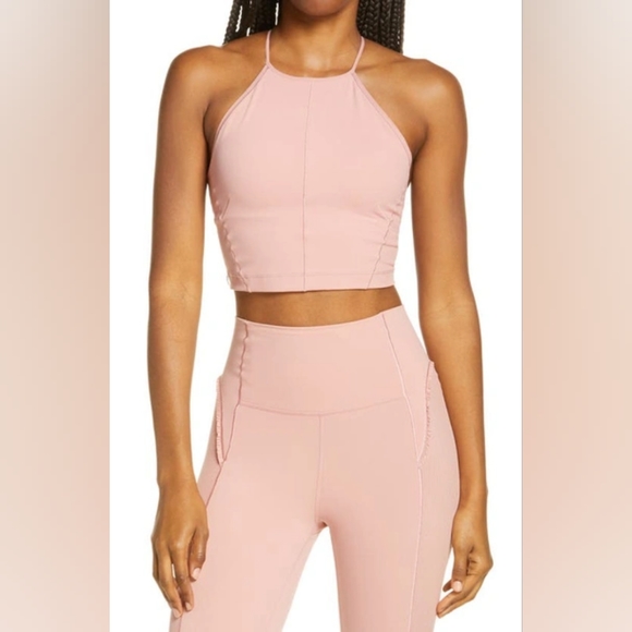 Nike Yoga Statement Clean Crop Top Tank High Neck Cropped Pink Activewear Gym - Picture 11 of 11